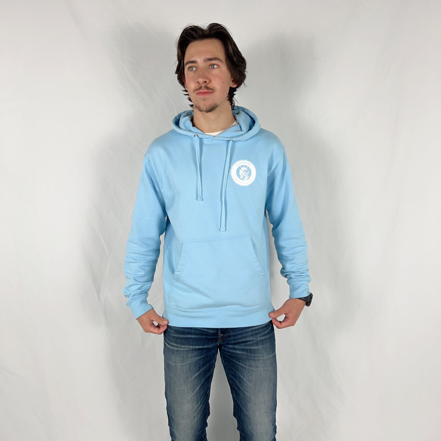 Aqua Blue-White Sanctify Hoodie