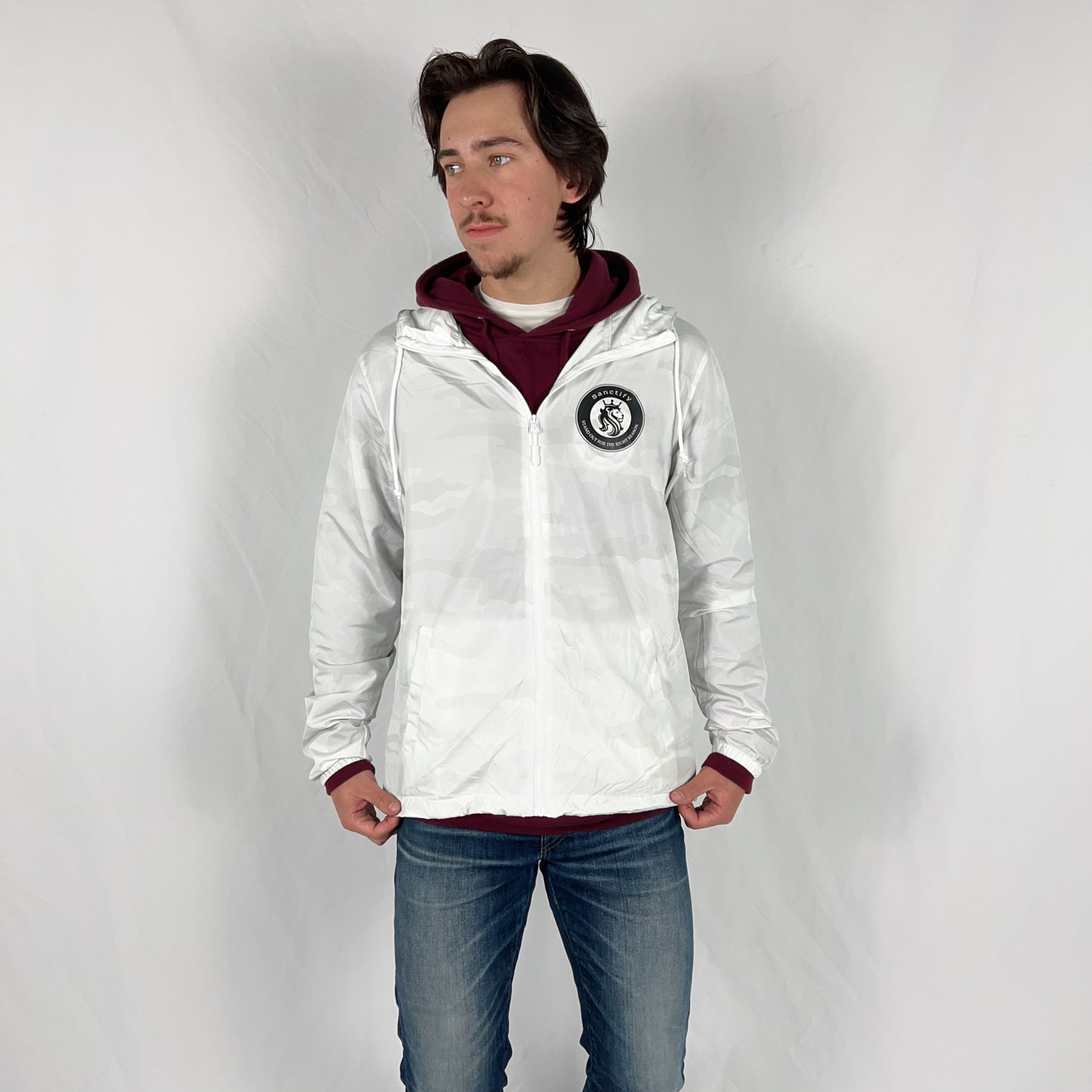 White Camo Windbreaker-White Sanctify