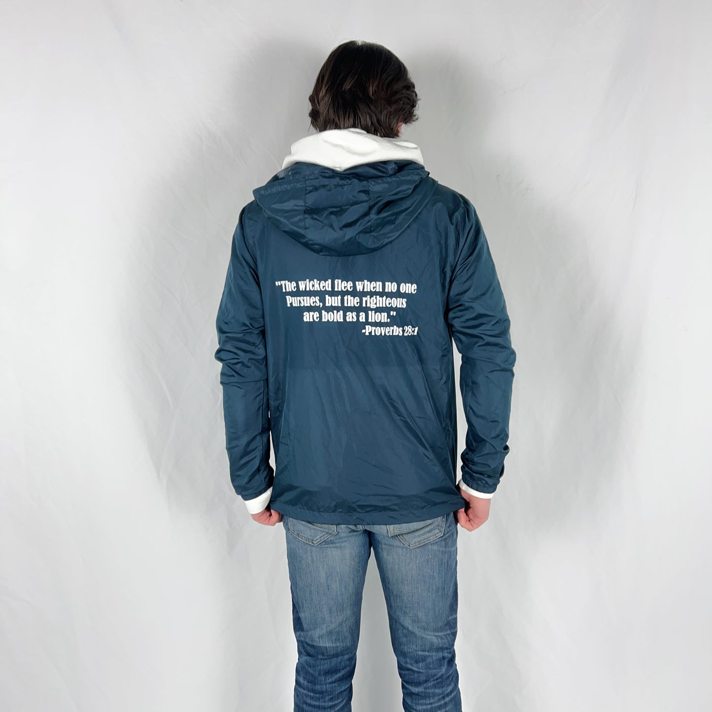 Navy Blue Windbreaker-White Sanctify