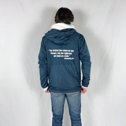 Navy Blue Windbreaker-White Sanctify